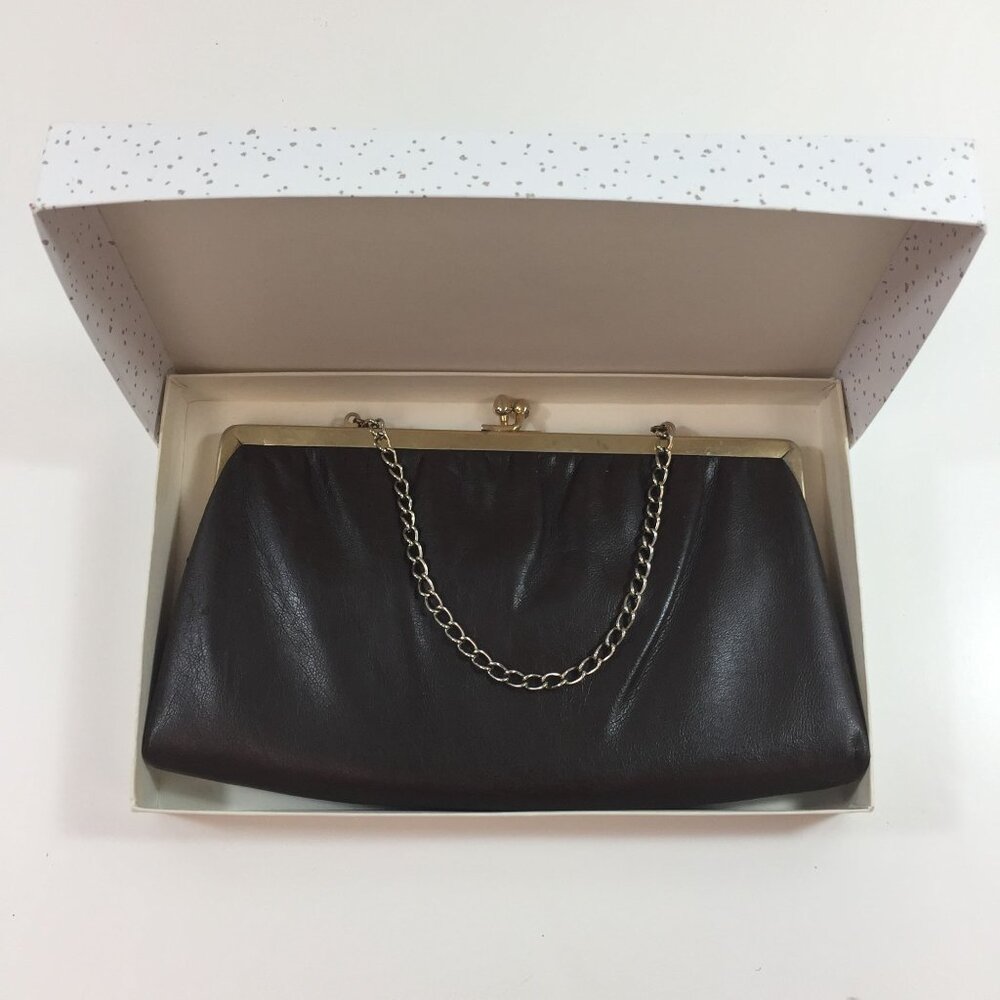 Vintage 50s Ande Brown Clutch Purse Chain Strap Saks Fifth Avenue Pocket Mirror